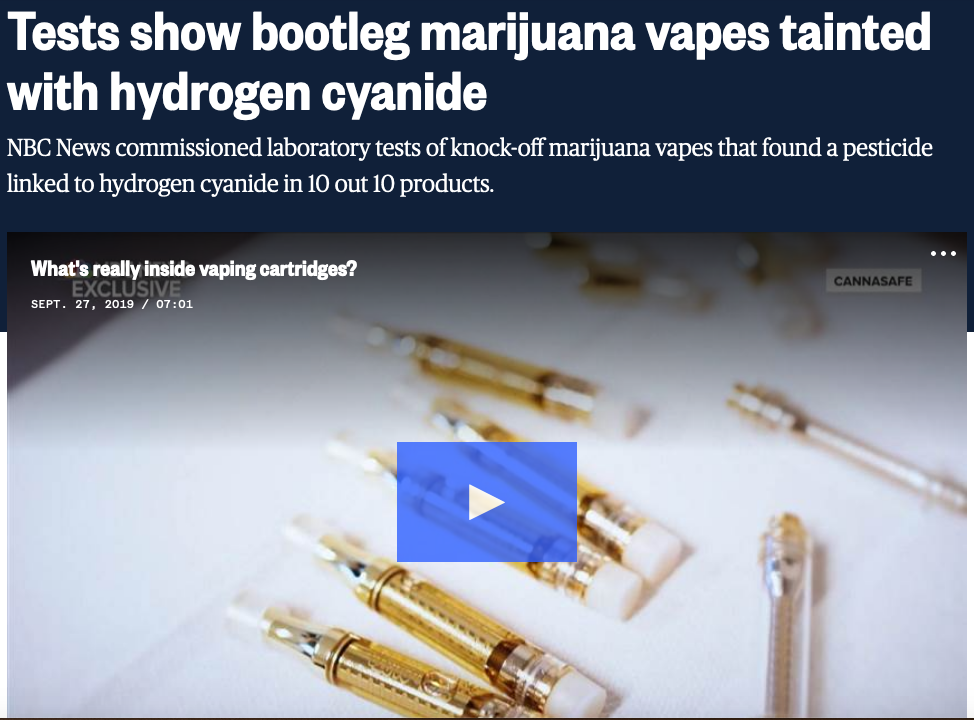 Tests show bootleg marijuana vapes tainted with hydrogen cyanide NBC News Article